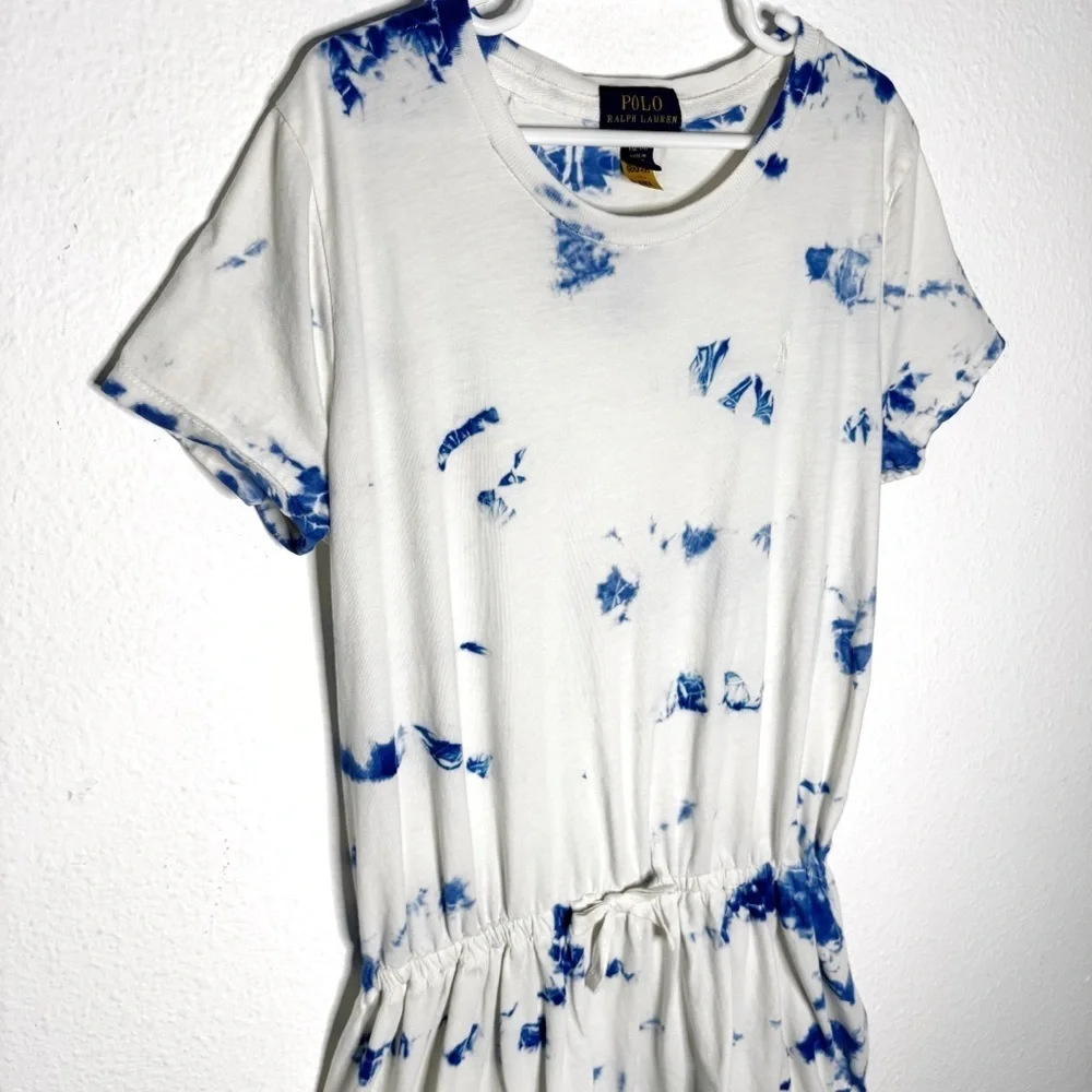 Polo Ralph Lauren girls blue white tie dye tshirt dress size Large